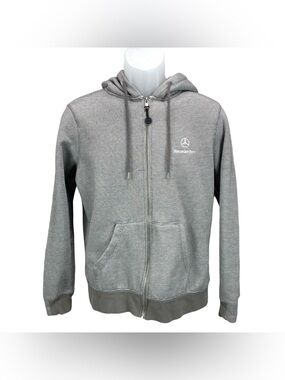 Mercedes-Benz Men’s Gray Striped Full Zip Hoodie Size Small Embroidered Logo